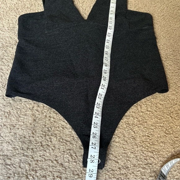 Express | Black Deep V-Neck Bodysuit with Back Bow - Picture 9 of 9